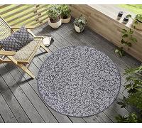HANSE Home Twig Tappeto rotondo per interni ed esterni, motivo ramoscello, resistente alle intemperie e impermeabile, per soggiorno, corridoio, terrazza, giardino, balcone, grigio, crema, 160 cm