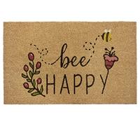 Hanse Home Zerbino in cocco per interni, 45 x 75 cm, tappetino in cocco Bee Happy Design, antiscivolo, per ingresso e esterni coperti, naturale