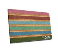 HANSE Home Zerbino in cocco per interni, colore naturale, per esterni, a strisce colorate, resistente alle intemperie e antiscivolo, per corridoio, terrazza, ingresso - 45 x 75 cm