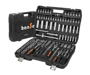 hanSe Set di chiavi a bussola, 171 pezzi, cassetta degli attrezzi, tre cricchetti a cricchetto da 1/4", 3/8" e 1/2" con dispositivo a sgancio rapido.