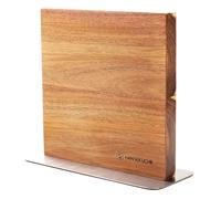 Hanseküche Ceppo Portacoltelli Magnetico in Legno di Acacia - Portacoltelli Bifacciale senza Coltelli con Magnete in Legno su Entrambi i Lati con Base in Metallo