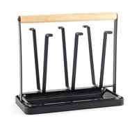 Hanseküche Scolapiatti nero opaco - Vassoio scolapiatti di alta qualità per stoviglie con manici in legno - Stoviglie in acciaio inox per lavello, scolapiatti (portabottiglie in legno)