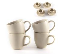 Hanseküche Set di 4 tazze da caffè in grès - Set di tazze da caffè di alta qualità, fatte a mano e a pareti spesse, in gres porcellanato, con piattini (beige, 75 ml)