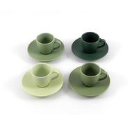Hanseküche Set di 4 tazze da caffè in grès - Set di tazze da caffè di alta qualità, realizzate a mano e a parete spessa, in gres porcellanato, con piattini (verde opaco, 75 ml)