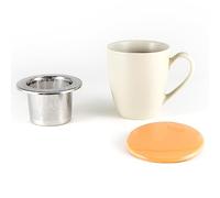 Hanseküche Tazza da tè con coperchio e colino - Tazza da tè XXL 600ml - Tazza da tè grande in ceramica - Tazza Jumbo - Tazza con coperchio, ceramica, filtro per tè, colino per tè (bianco crema)