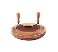 Hanseküche Tritatutto con Tagliere Certificato FSC, Coltello a Doppia Lama, Coltello Pieghevole in Acciaio Inox Affilato con Tagliere in Legno di Acacia, per Erbe e Spezie, Mezzaluna