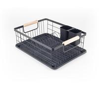 Hanseküche Vassoio scolapiatti nero opaco - Stoviglie in acciaio inox per lavello, scolapiatti con manici in legno