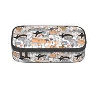 hansgo Astuccio grande con gatto divertente con scomparti con cerniera, astuccio per cancelleria per bambini, adolescenti, studenti, materiale scolastico, A tinta unita, Taglia unica, Organizer per