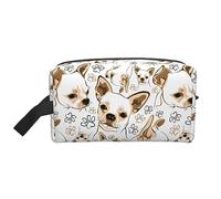 hansgo Borsa per il trucco Bulldog francese Borsa da toeletta Borsa da viaggio portatile con cerniera Borsa cosmetica impermeabile Accessori Organizer, Carino Chihuahua Cane Con Zampa