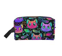 hansgo Borsa per il trucco con gattino e fiori borsa da toilette portatile da viaggio borsa da viaggio con cerniera borsa cosmetica impermeabile accessori organizer, Misterioso gatto e pesce