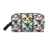 hansgo Borsa per il trucco con gattino e fiori borsa da toilette portatile da viaggio borsa da viaggio con cerniera borsa cosmetica impermeabile accessori organizer, Volti Di Gattino Felice