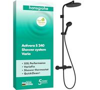 hansgrohe Activera S 28078670 - Sistema doccia a risparmio idrico (EcoSmart) con termostato, doccia a pioggia (240 mm) con rubinetto, doccetta (2 tipi di getti), tubo, asta doccia e soffione, nero