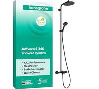 hansgrohe Activera S - Colonna doccia a risparmio idrico (EcoSmart) con miscelatore termostatico per vasca, Sistema doccia con rubinetto, soffione (240 mm), doccetta, tubo e asta, nero opaco, 28871670