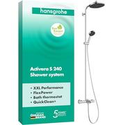 hansgrohe Activera S - Colonna doccia a risparmio idrico (EcoSmart) con miscelatore termostatico per vasca, Sistema doccia con rubinetto, soffione (240 mm), doccetta, tubo e asta, cromo, 28871000