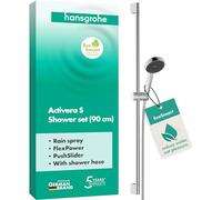 hansgrohe Activera S - Set doccetta per doccia con doccino a risparmio idrico (EcoSmart, 8 l/min, 1 getto), tubo flessibile (1,60 m) e asta doccia (0,90 m), cromo, 28042000