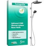hansgrohe Activera S - Sistema doccia a risparmio idrico (EcoSmart) senza rubinetto, doccia a pioggia (240 mm) con deviatore, doccetta (2 tipi di getti), tubo, asta doccia e soffione cromato, 28074000
