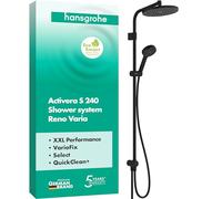 hansgrohe Activera S - Sistema doccia a risparmio idrico (EcoSmart) senza rubinetto, doccia a pioggia (240 mm) con deviatore, doccetta (2 tipi di getti), tubo, asta doccia e doccia, nero opaco