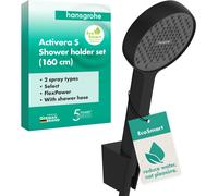 hansgrohe Activera Select S 28054670 - Set doccia con soffione doccia a risparmio idrico (EcoSmart, 2 tipi di getti), tubo doccia (1,60 m) e supporto soffione doccia, nero opaco
