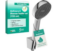 hansgrohe Activera Select S 28052000 - Set doccia con soffione doccia a risparmio idrico (EcoSmart, 2 tipi di getti), tubo doccia (1,25 m) e supporto soffione doccia, cromato