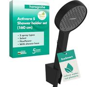 hansgrohe Activera Select S - Set doccetta per doccia con doccino a risparmio idrico (EcoSmart, 8 l/min, 2 getti), tubo flessibile (1,60 m) e supporto, nero opaco, 28054670