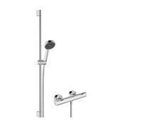 hansgrohe Activera Select S - Set doccia con termostatico Ecostat Fine, doccetta a risparmio idrico (EcoSmart, ⌀ 95 mm, 2 getti), tubo flessibile (1,60 m) e asta doccia (0,9 m), cromo, 28086000