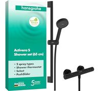 hansgrohe Activera Select S - Set doccia con termostatico Ecostat Fine, doccetta a risparmio idrico (EcoSmart, 2 getti), tubo flessibile e asta doccia (0,65 m), nero opaco, 28876670