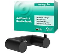 hansgrohe AddStoris 41785670 - Gancio doppio per asciugamani, gancio per accappatoio, fissaggio nascosto, accessorio per il bagno, nero opaco
