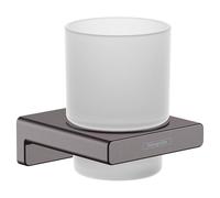 Porta Spazzolini Hansgrohe AddStoris in vetro opaco 91x81x94mm Nero Cromato Spazzolato