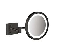 hansgrohe AddStoris - Specchio cosmetico con luce LED, Specchio trucco con luce, Specchio da rasatura, ingrandimento di 3 volte, nero opaco, 41790670