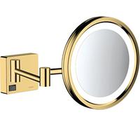 Hansgrohe AddStoris - Specchio cosmetico con luce LED, Specchio trucco con luce, Specchio da rasatura, ingrandimento di 3 volte, oro lucido, 41790990