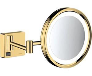 Hansgrohe AddStoris - Specchio cosmetico con luce LED, Specchio trucco con luce, Specchio da rasatura, ingrandimento di 3 volte, oro lucido, 41790990