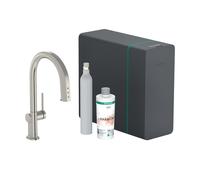 hansgrohe Aqittura M91 rubinetto da cucina, con SodaSystem e sBox lite, estraibile, orientabile, 76839800, sBox lite Aqittura M91 acciaio inox spazzolato [Rubinetteria da Cucina > Rubinetti da Cucina