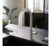 hansgrohe Aqittura M91 rubinetto da cucina sBox con SodaSystem e sistema di filtraggio, orientabile, estraibile, 76806800, sBox Aqittura M91 acciaio inox spazzolato [Rubinetti da cucina con sistema di