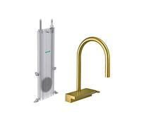 hansgrohe Aquno Select Rubinetto da Cucina 1 Maniglia 15 "Alto Tirare Spruzzatore 1.75 GPM Docking Magnetico Testa Spray in Ottica Oro Spazzolato, 73831251