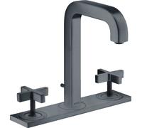 hansgrohe AXOR Citterio Mélangeur lavabo 3 trous AXOR 170, vidage escamotable, bec verseur 140mm, poignées croisées, plaque de fixation, 39134340, 39134340, Colorazione: Cromo nero spazzolato