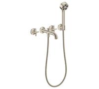 hansgrohe AXOR One robinetterie de baignoire 3 trous encastrée pour montage mural, avec poignées croisillons et douchette à main, 48443820, 48443820, Colorazione: Nichel spazzolato