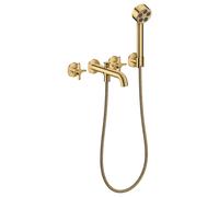 hansgrohe AXOR One robinetterie de baignoire 3 trous encastrée pour montage mural, avec poignées croisillons et douchette à main, 48443990, 48443990, Colorazione: Ottica in oro lucido