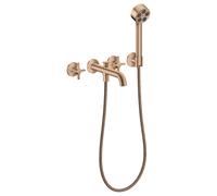 hansgrohe AXOR One robinetterie de baignoire 3 trous encastrée pour montage mural, avec poignées croisillons et douchette à main, 48443310, 48443310, Colorazione: Oro rosso spazzolato