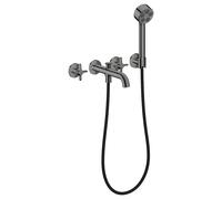 hansgrohe AXOR One robinetterie de baignoire 3 trous encastrée pour montage mural, avec poignées croisillons et douchette à main, 48443330, 48443330, Colorazione: Cromo nero lucido