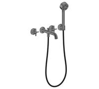 hansgrohe AXOR One robinetterie de baignoire 3 trous encastrée pour montage mural, avec poignées croisillons et douchette à main, 48443340, 48443340, Colorazione: Cromo nero spazzolato