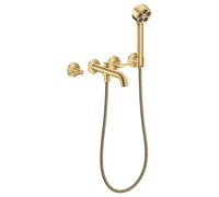 hansgrohe AXOR One robinetterie de baignoire 3 trous encastrée pour montage mural, avec poignées manettes et douchette à main, 48444250, 48444250, Colorazione: Ottico oro spazzolato