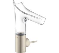 hansgrohe AXOR Starck V mitigeur monocommande de lavabo 140 avec bec verseur en verre et vidage escamotable, 12112820, 12112820, Colorazione: Nichel spazzolato