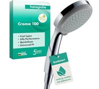 hansgrohe Croma 100 - Doccetta per doccia a risparmio idrico 9 l/min (EcoSmart), Doccino con 4 getti, Soffione doccia rotondo (⌀ 100 mm) con funzione anticalcare, cromo, 28537000