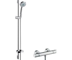 hansgrohe Croma 100 système de douche en surface multi avec thermostat Ecostat Comfort et rail de douche 90 cm, chromé, 27085000, 27085000