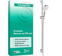 hansgrohe Crometta - Set Doccia, Doccetta con Asta Doccia 90Cm, Supporto Doccia e Flessibile Doccia 1,60M, Soffione Doccia con 2 Tipi di Getto, Bianco/Cromo
