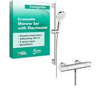 Hansgrohe Crometta sistema doccia a parete Vario con termostato Ecostat 1001 CL e asta doccia 65 cm, 27812400, bianco/cromo. - 27812400