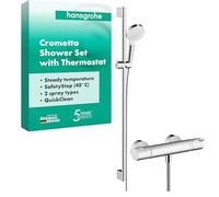 hansgrohe Système de douche Crometta Vario en saillie avec thermostat Ecostat 1001 CL et rail de douche 90 cm, blanc/chrome, 27813400, 27813400