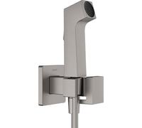 hansgrohe Doccetta bidette E con 1 tipo di getto a risparmio idrico (EcoSmart), incl. valvola d'arresto, supporto doccia e flessibile doccia 1,25 m, per acqua calda, cromo nero spazzolato, 29233340