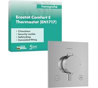 hansgrohe Ecostat Comfort E - Miscelatore termostatico incasso con combinazione di sicurezza, Rubinetto con blocco di sicurezza (SafetyStop) a 40° C, Termostato, 2 utenze, cromo, 33716000