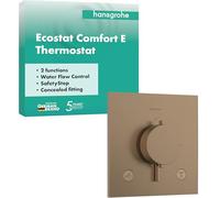 hansgrohe Ecostat Comfort E - Miscelatore termostatico incasso, Rubinetto termostatico con blocco di sicurezza (SafetyStop) a 40° C, Termostato quadrato, 2 utenze, bronzo spazzolato, 33711140